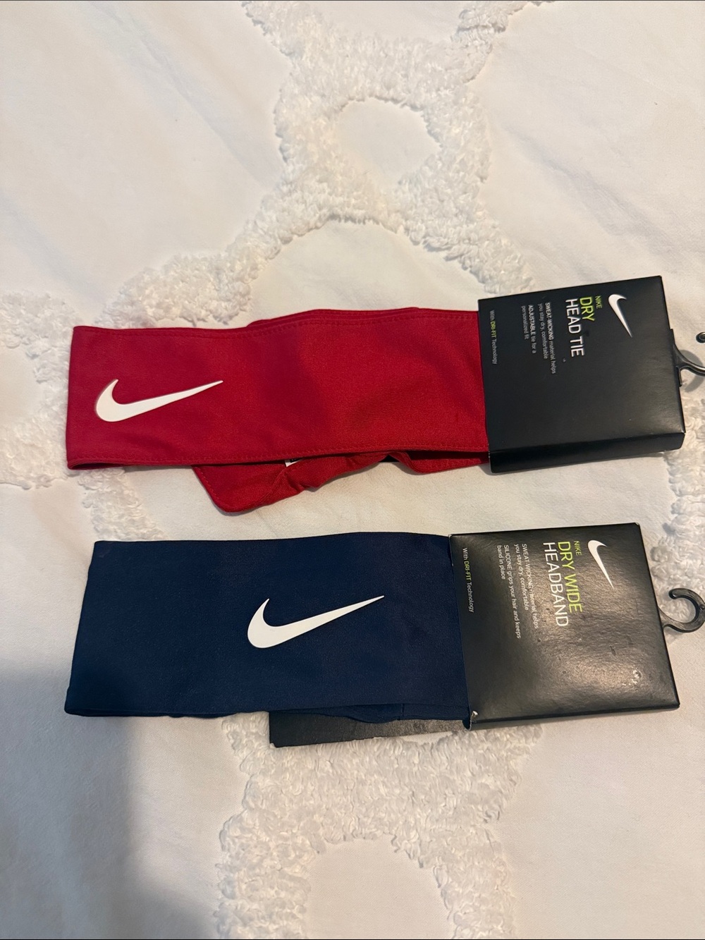 Nike Dry-Fit Headbands — Red & Navy with White Swoosh